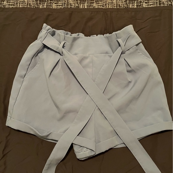 PASTEL BLUE TIE-WAIST SHORTS - Picture 2 of 4